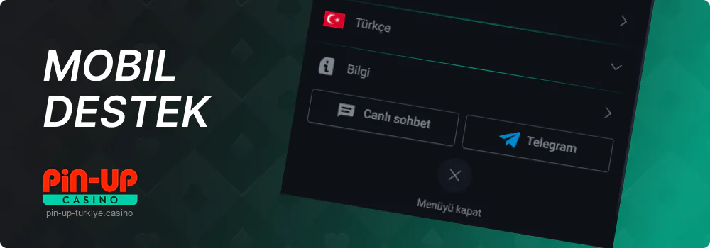 Pin Up mobil uygulamasının Türk kullanıcıları için destek