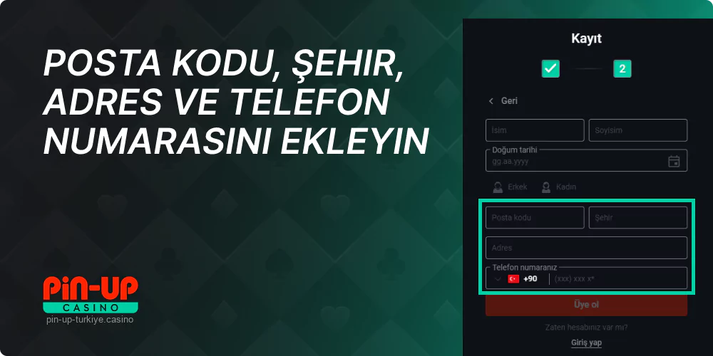 Pin Up kaydınızı tamamlamak için kişisel bilgilerinizi girin